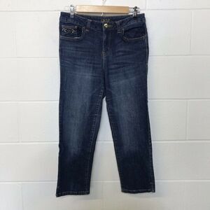 Cache Denim Womens Capri High Rise Rhinestone Denim Medium Wash Jeans 6